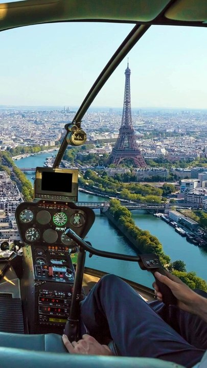 Eiffel Tower View from Helicopter Cockpit