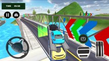 Сoches de carrera y un camión transportador de coches - Juegos de Carros
