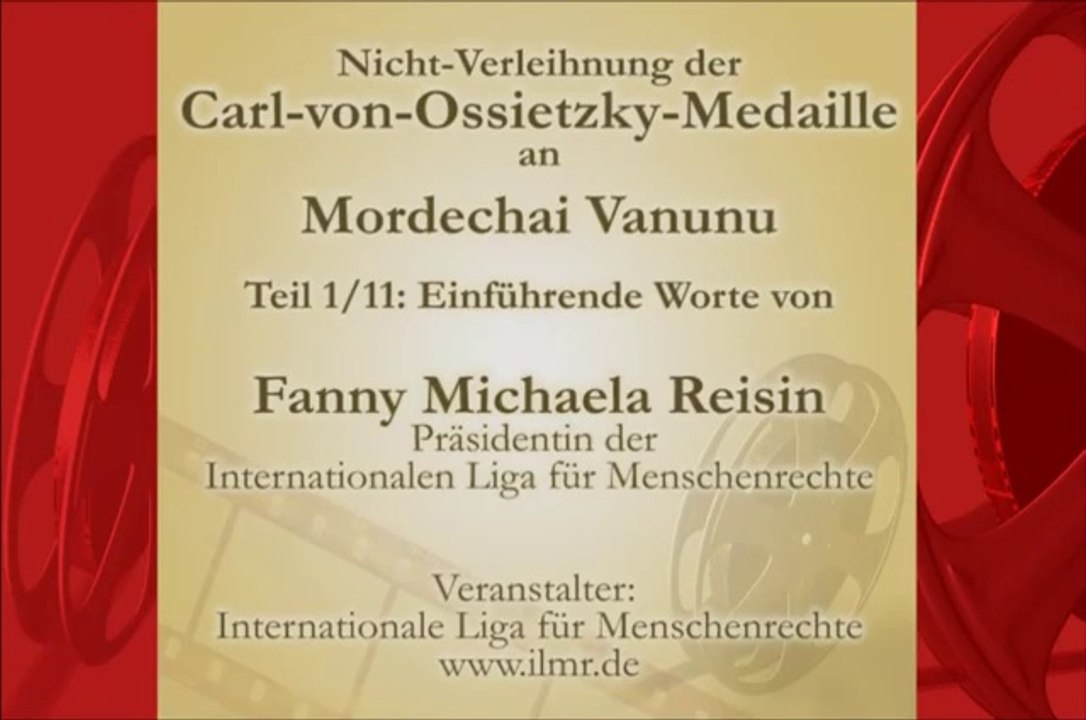 Einführende Worte von Fanny Michaela Reisin - Teil 1 von 11 der Nicht Verleihung der Carl-von-Ossietzky Medallie an Mordechai Vanunu 2010 in Berlin