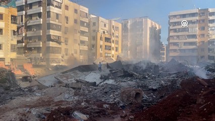 Hizbullah lideri Hasan Nasrallah’ın vurulduğu binanın enkazı görüntülendi