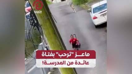 ماعز لطيف يرحب بفتاة عائدة من المدرسة بطريقة مرحة 🐐