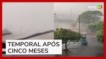 Moradores registram chuva de granizo após mais de 150 dias de estiagem em Goiás