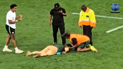 Dramatic Moment a Pitch Invader is KNOCKED OUT by Security during a Rugby Match in South Africa