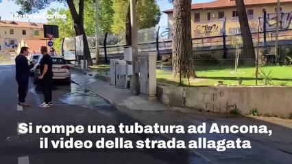 Si rompe una tubatura ad Ancona, il video della strada allagata