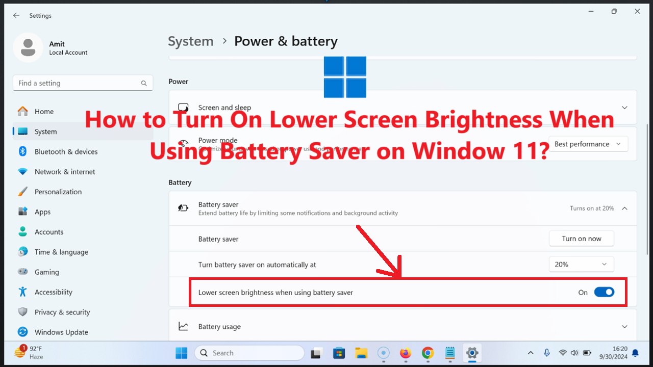 How to Turn On Lower Screen Brightness When Using Battery Saver on