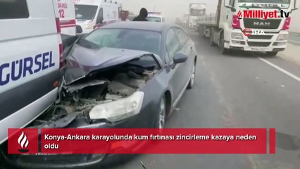 Konya-Ankara karayolunda kum fırtınası kazası: Yaralılar var