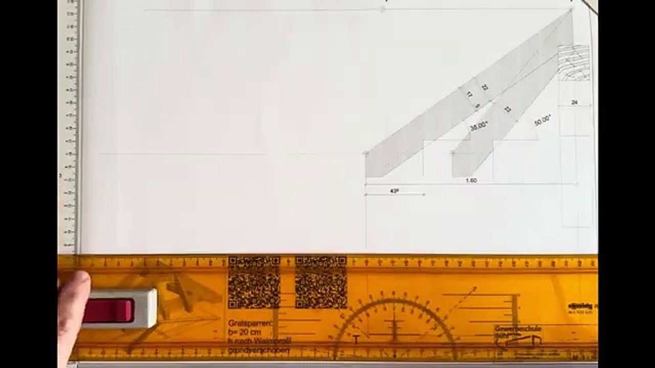 Gratsparren austragen. Ungleich geneigtes Dach