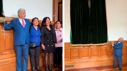 AMLO devela su retrato en óleo en la Galería de los presidentes en Palacio Nacional