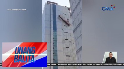 2 manggagawa, lumambitin matapos maputol ang lubid na tinutuntungang platform | Unang Balita