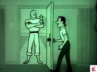 1950s animated Mr Clean - a guy opens the door and Mr Clean is there TV commercial