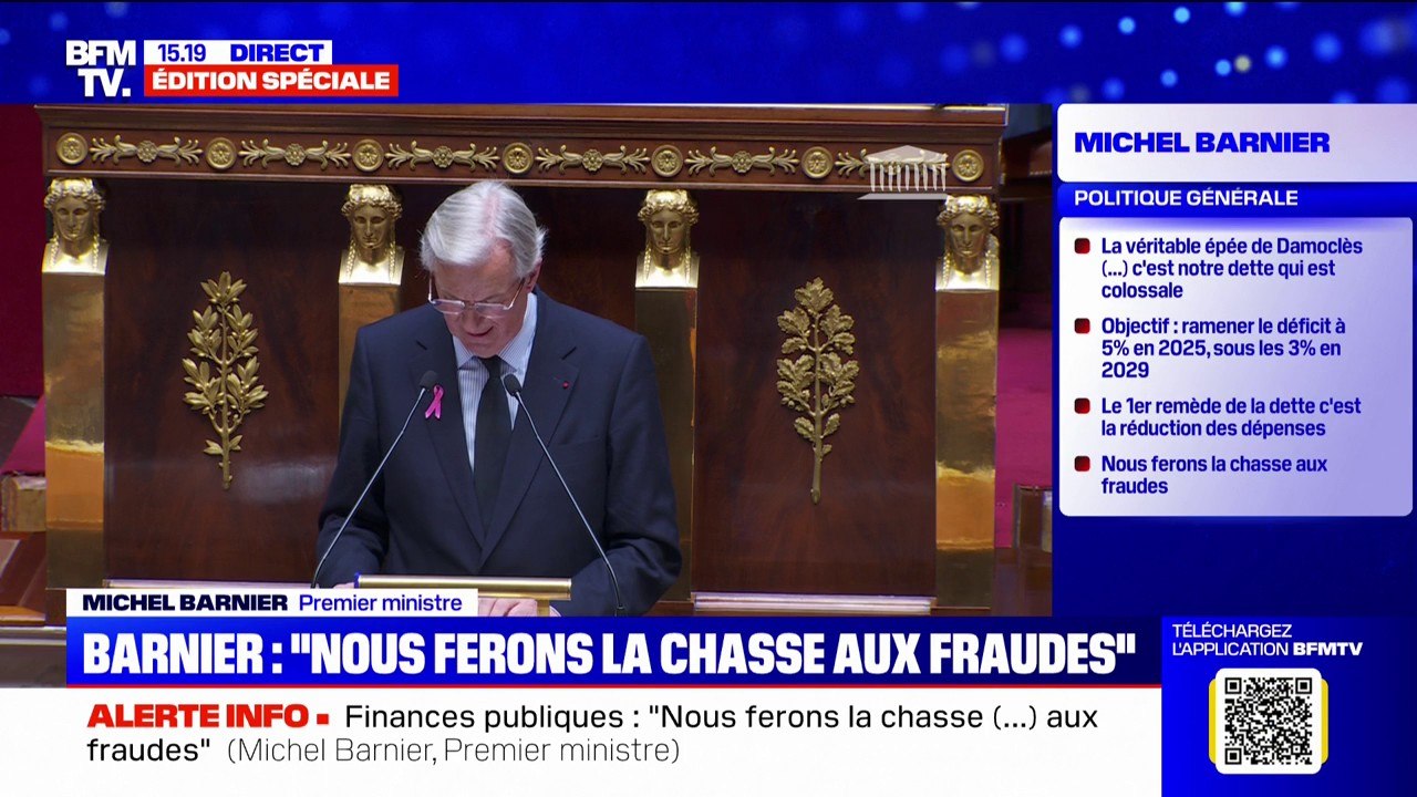 Finances publiques: "Nous ferons la chasse aux doublons, aux inefficacités, aux fraudes, aux abus du système et aux rentes injustifiées", soutient Michel Barnier