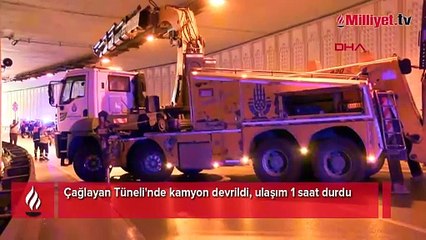 Çağlayan Tüneli'nde kamyon devrildi! Ulaşım 1 saat durdu