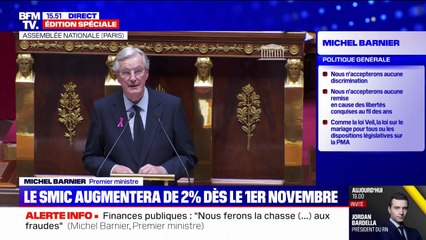 Discours de politique générale: Michel Barnier annonce une augmentation par anticipation de 2% du SMIC dès le 1er novembre