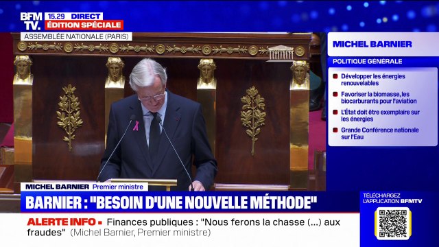Discours de politique générale: Nous avons besoin d'écoute, de respect et de dialogue entre le gouvernement et le Parlement, prévient Michel Barnier