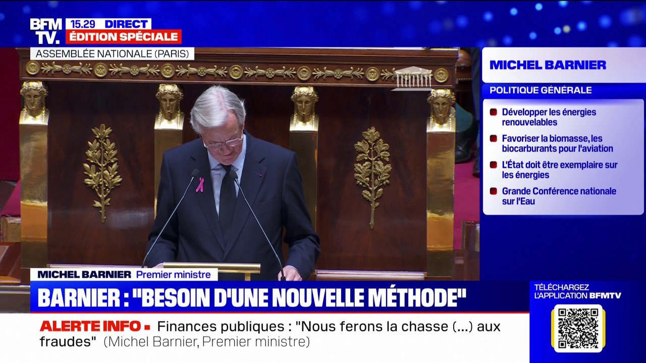 Discours de politique générale: "Nous avons besoin d'écoute, de respect et de dialogue" entre le gouvernement et le Parlement, prévient Michel Barnier