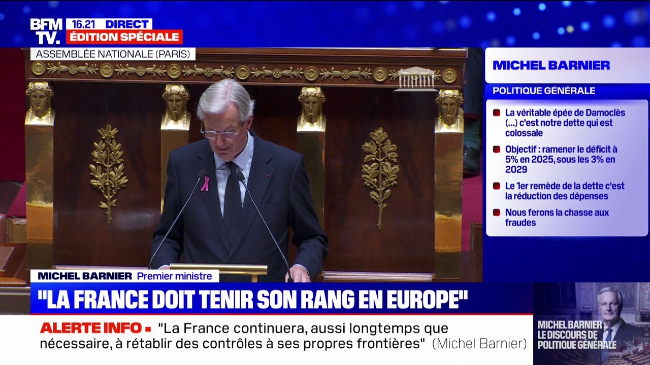 Discours de politique générale: "La France restera aux côtés du peuple ukrainien", soutient Michel Barnier