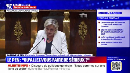 Gouvernement Barnier: "Une coalition du vide et du cynisme", selon Marine Le Pen