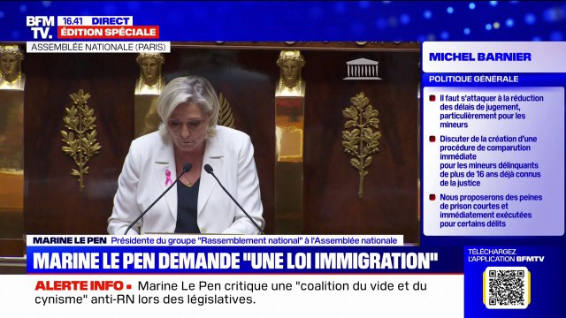 Marine Le Pen demande à Michel Barnier de remettre à l'agenda dès 2025, une loi immigration restrictive