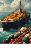 سفينة قديمة المحيط خضروات جزر يقطين بطاطس طماطم بصل أفوكادو ملفوف مشهد طبيعي