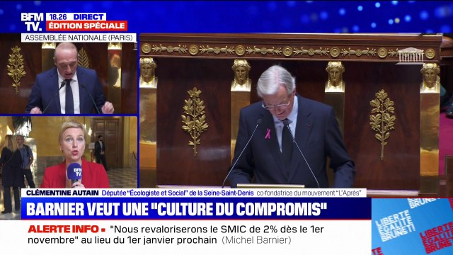 Clémentine Autain (députée Écologiste et social ): le discours de Michel Barnier est poussiéreux et sans rupture avec la politique macroniste