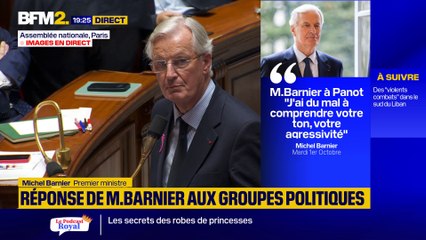 Michel Barnier à Mathilde Panot: "J'ai du mal à comprendre votre ton et votre agressivité (…) Plus vous serez agressive, plus je serai respectueux"