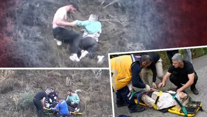 Uçuruma düşen otomobilden sağ çıktılar, yardım çığlıklarını duyan mahalleli ihbar etti