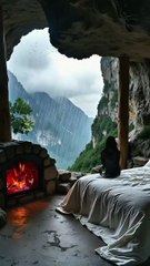 Luxurious retreat, where a cozy bed beckons like a cave.