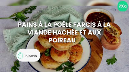 Pains à la poêle farcis à la viande hachée et aux poireaux