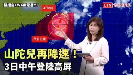 山陀兒再降速！每小時4公里龜速前進 中午登陸高屏（翻攝自CWA氣象署YT）