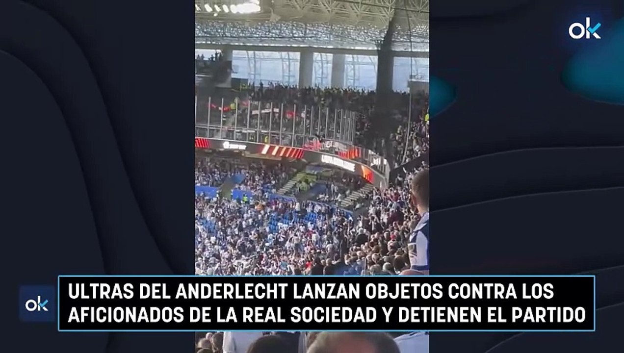 Ultras del Anderlecht lanzan objetos contra los aficionados de la Real Sociedad y detienen el partido