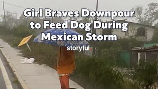 Girl Braves Downpour to Feed Dog During Mexican Storm_1