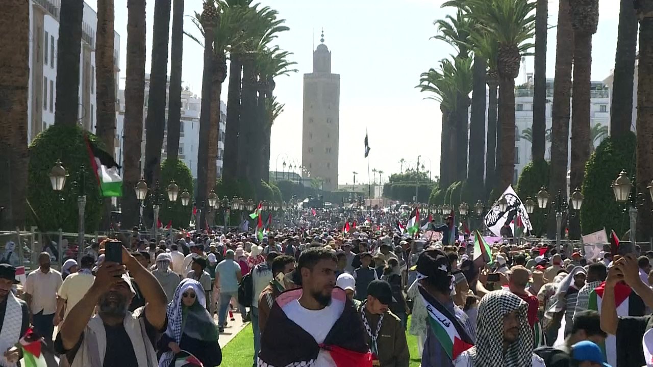 تظاهرة حاشدة في الرباط دعما للفلسطينيين في ذكرى السابع من تشرين الأول/أكتوبر