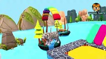 Tiger, Cow, Hippo, Gorilla and Elephant Long Slides Game Cartoon