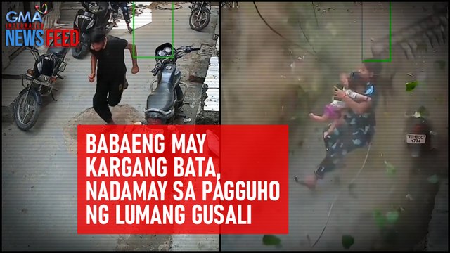 Babaeng may kargang bata, nadamay sa pagguho ng lumang gusali | GMA Integrated Newsfeed