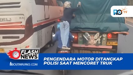 DETIK-DETIK PENGENDARA MOTOR DITANGKAP OLEH POLISI SAAT MENCORET TRUK DI PATI