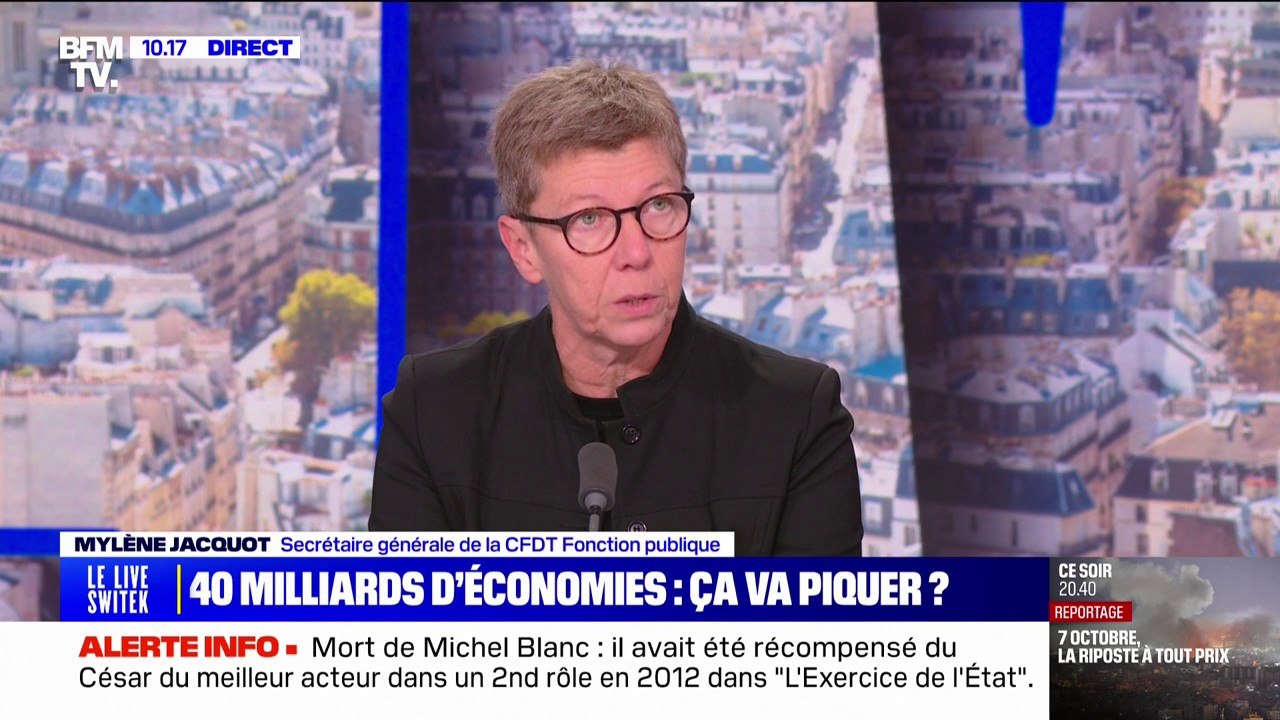 Fonctionnaires non remplacés: "On ne peut pas dire aujourd'hui qu'il y a trop de fonctionnaires", affirme Mylène Jacquot (CFDT)