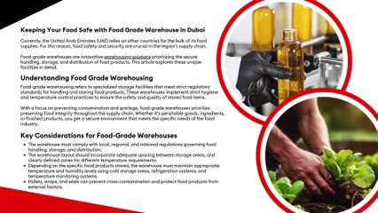 Secret to Safe Food Storage: Food Grade Warehousing in Dubai