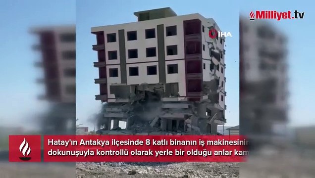 8 katlı bina iş makinesinin dokunuşuyla yerle bir oldu