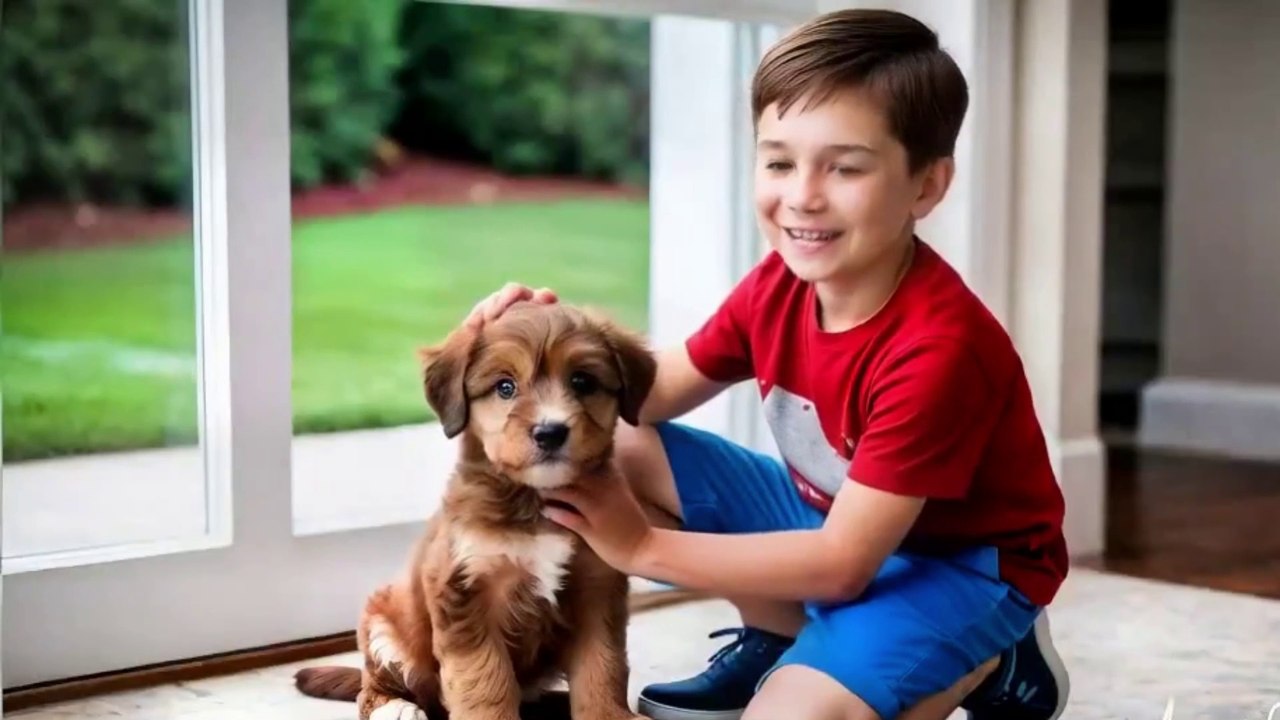 "A Boy and a Puppy Cub"