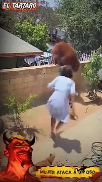 Mujer ataca a un enorme oso...