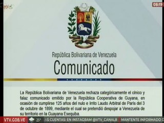 Venezuela rechaza contundentemente el comunicado realizado por la República Cooperativa de Guyana