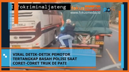 VIRAL!!! Detik-detik Pemotor Tertangkap Basah Polisi Saat Coret-Coret Truk di PATI