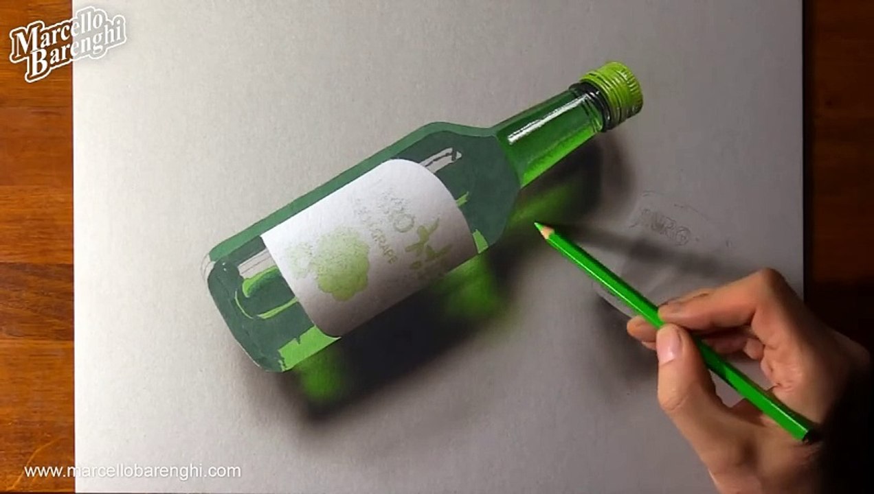 How to draw a bottle and a glass - Time Lapse (Long Version)