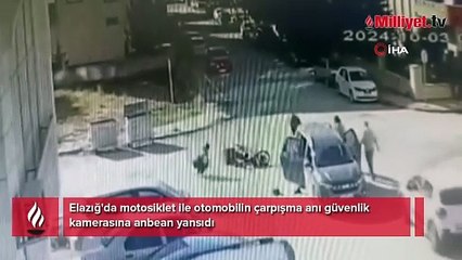 Elazığ'da motosiklet ile otomobilin çarpışma anı kamerada