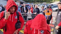 Crawley Town players and staff arrive at Wycombe Wanderers