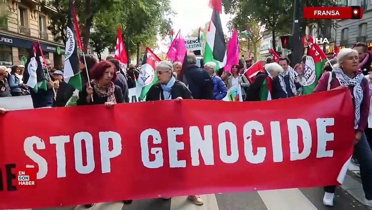 Fransa'nın başkenti Paris'te, binlerce kişi İsrail'in Lübnan ve Filistin'e karşı yaptığı kanlı saldırıların durdurulması