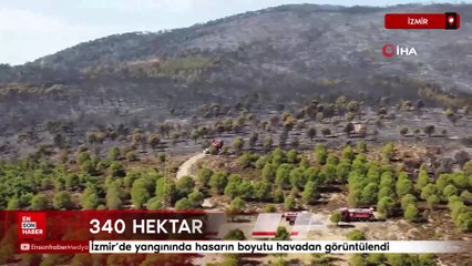 İzmir'de yangınında hasarın boyutu havadan görüntülendi