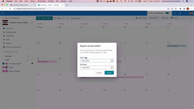 How to USE Microsoft Bookings for Office 365 On a Mac - Tutorial 10 - Export Recent Data - New