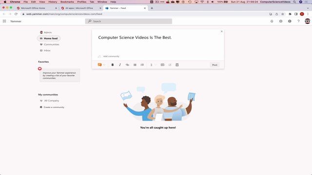 How to USE Microsoft Yammer for Office 365 On a Mac - Tutorial 2 - Status Update - Basic Tutorial