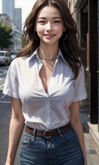 One summer day, a beautiful woman walks down the street.